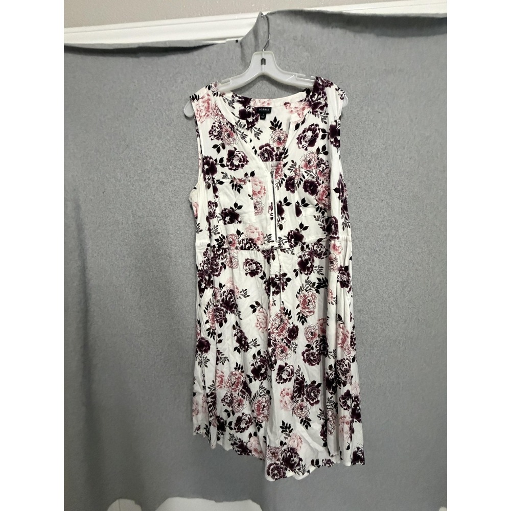 Torrid Dress Womens 1 White Floral Scoop Neck‎ Fit & Flare Sundress Pockets Boho